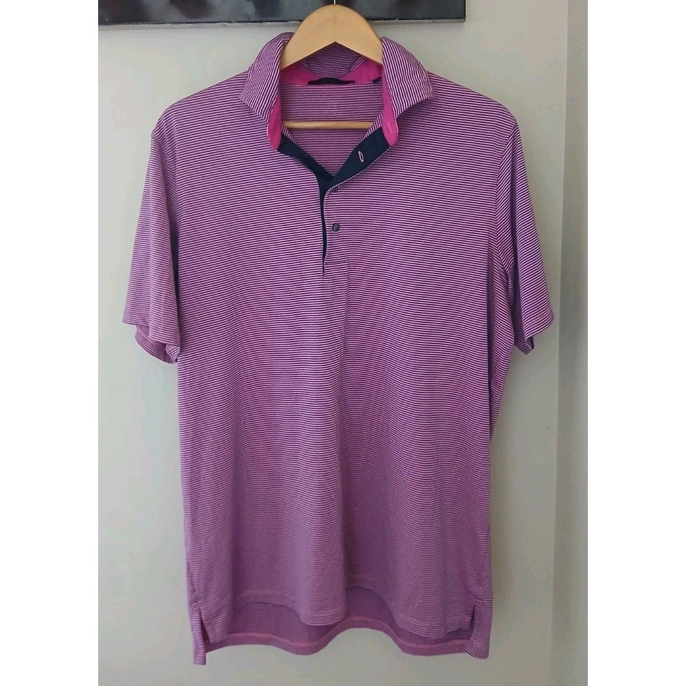 Greyson Golf Polo Shirt Size Large Short Sleeve Striped Stretch Wolf Preppy